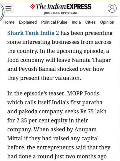 It was an honour to be featured in The Indian Express for our appearance on Shark Tank India. This kind of recognition motivates us to keep working hard and delivering great food.