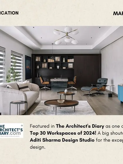 We are proud to have our furniture featured in this project by Aditi Sharma Design Studio, which was named one of The Architect's Diary's Top 30 Workspaces of 2024. This is a testament to our successful collaboration with leading design professionals.