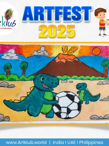 Dinosaurs playing football. This fun and imaginative piece from our junior division shows that creativity knows no bounds.