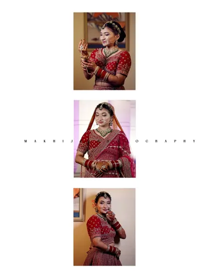 This vertical collage showcases the bride in a series of elegant poses. It's a great way to capture different angles of her look, from her jewelry details to her full posture.