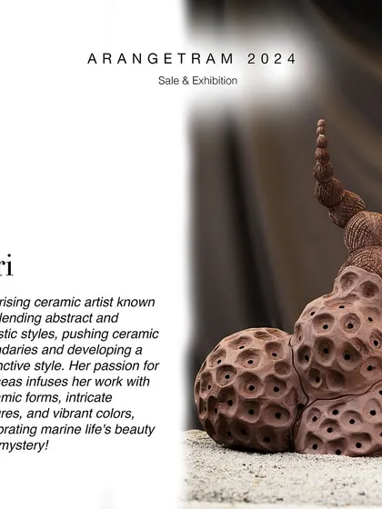 Siri, an emerging ceramic artist passionate about hand-building, presents her "Marine Marvels" collection at Arangetram. Her work is a dialogue with the natural world, using non-functional, coral-inspired sculptures to spark curiosity and promote marine conservation.