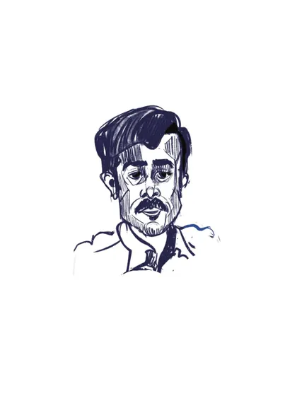 A digital ink sketch of one of the characters from "Black Warrant."