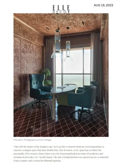 Another shot from the Elle Decor feature, showing the details of the cabin office. The quote explains my approach: every space has to reflect the personality of its owner.