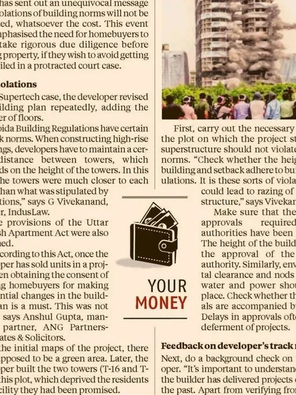 My views published in the Business Standard on the Supertech Emerald Court case. I highlight key violations, such as changing building plans without the consent of existing homebuyers, which is a breach of the Uttar Pradesh Apartment Act.