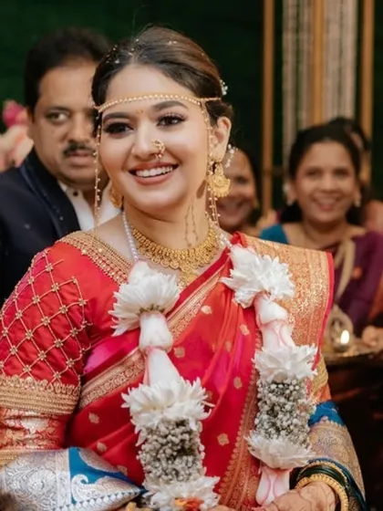 Our beautiful Maharashtrian bride, Shrawani. We created a timeless traditional look that highlighted her natural beauty and elegance for her Phera ceremony.