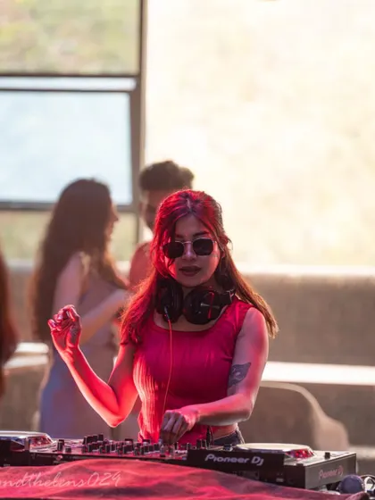 Feeling the music as the sun sets during a noon gig at Lux Bangalore. The natural light and open-air setting create a totally different energy.