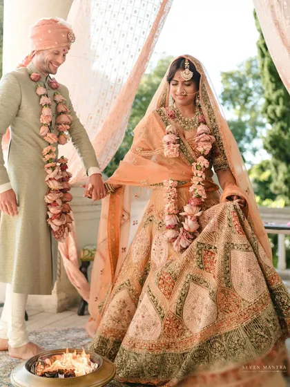 A beautiful moment from the wedding ceremony in Italy, with the couple sharing a look of love.