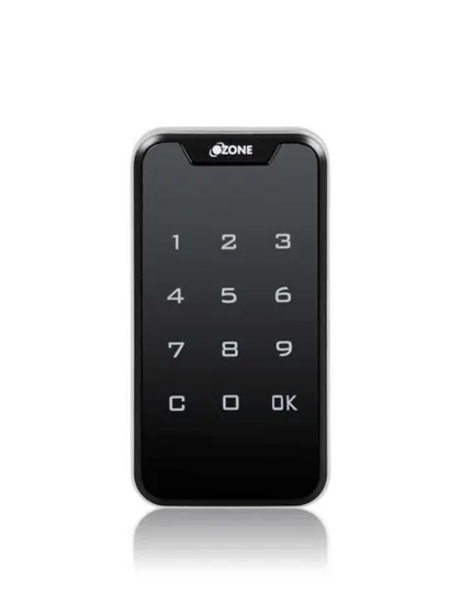 A clear, front-on product shot of the Ozone OZFL-201-PW furniture lock. Its simple, clean design with a numeric keypad blends seamlessly with any furniture style.