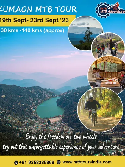 This poster highlights the complete experience of our Kumaon tour: a mix of tarmac, off-road trails, great food, and stays with spectacular views.
