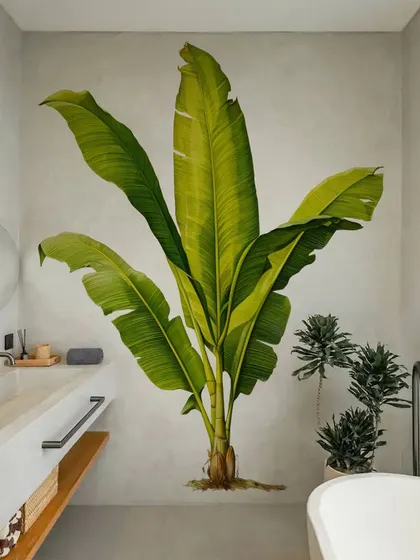 This bathroom is transformed into a tropical spa with our Wavy Banana Tree Wall Sticker. The large-scale design creates a sense of immersion and relaxation.