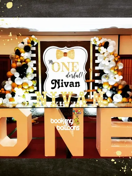 We celebrated "Mr. Onederful" Nivan's first birthday with this dapper theme. The black, white, and gold color scheme, complete with a bowtie motif, created a sharp and stylish look for his big day.