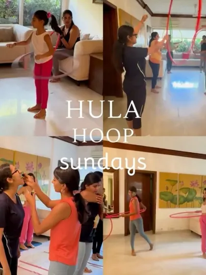 A collage capturing the fun of our Hula Hoop Sundays. From learning tricks to just laughing together, it's the best way to start the day.