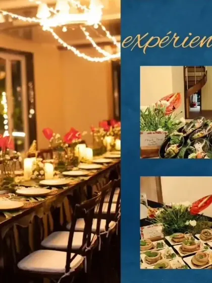 An experience to remember. This collage captures the essence of our Diwali catering, from the elegant, candlelit long table setup to the artfully plated appetizers.