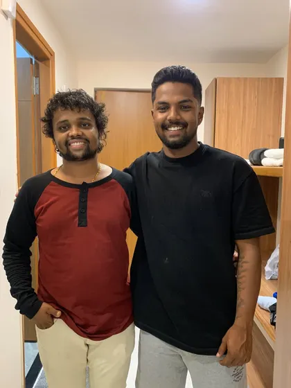 With our own Karnataka player, Nikin Jose. It's always special to style local talent.