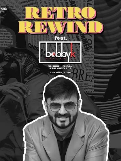 A poster for my Retro Rewind event at One8 Commune in Pune. It's always exciting to bring my classic Bollywood sets to a new city.