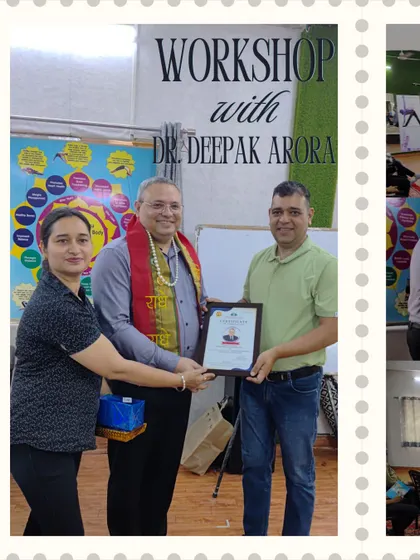 Here I am presenting a certificate of appreciation to Dr. Deepak Arora. I believe in collaborating with the best professionals to provide my students with a truly holistic education.