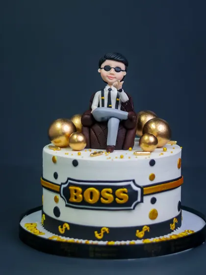 A full view of the sleek and modern "Boss" cake, perfect for a corporate celebration or a boss's birthday.