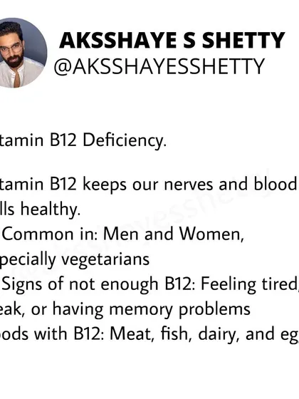Vitamin B12 deficiency is common in both men and women, especially vegetarians. It can cause fatigue and memory problems. B12 is found in meat, fish, dairy, and eggs.