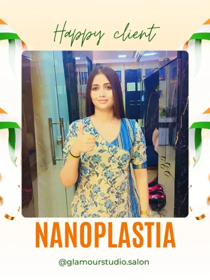 This client is loving her new look after her Nanoplastia session. The treatment not only straightens but also adds a healthy, reflective shine.
