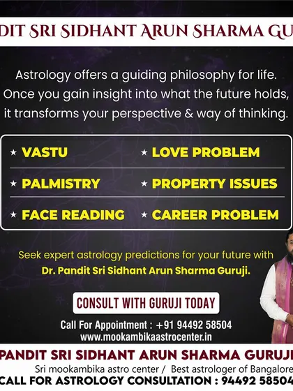 Astrology offers a guiding philosophy for life. By gaining insight into your future through an expert prediction, you can transform your perspective and make better decisions. I offer consultations on Vastu, career, love, and more.