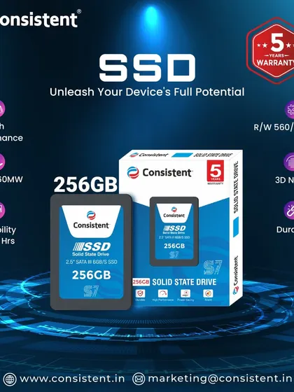Boost your system's speed with our 256GB 2.5 inch SATA SSD. It provides a significant performance increase over traditional hard drives, with 3D NAND technology ensuring durability and a 5-year warranty.