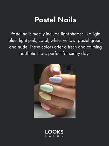 Pastel nails are a top trend for sunny days. As highlighted in my Femina feature, shades like light blue, pink, and yellow offer a fresh and calming look.