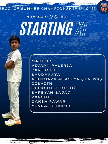 The starting XI for our U-10 team in the RRCC Summer Championship, led by captain and wicketkeeper Abhinava Agastya.