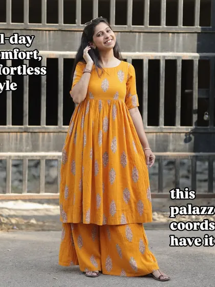 All-day comfort, effortless style. This yellow printed palazzo co-ord set has it all, perfect for a sunny day out.