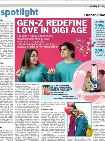The full article from the Deccan Chronicle where I discuss how Gen Z is redefining love in the digital age, navigating everything from situationships to the pressure of online portrayals.