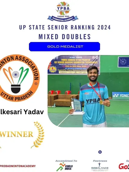 Balkesari Yadav winning the Gold medal in Mixed Doubles at the UP State Senior Ranking 2024.