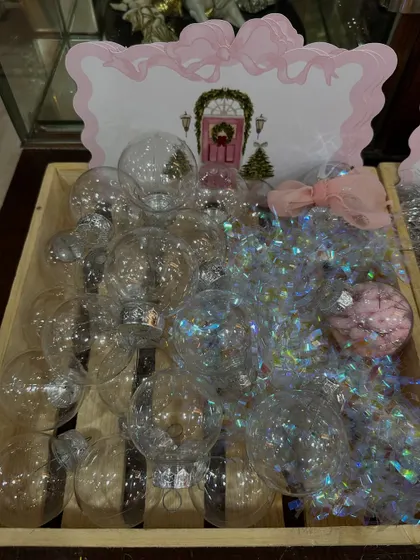 A "bauble making" station at the Christmas party, where guests could create their own personalized ornaments to take home.