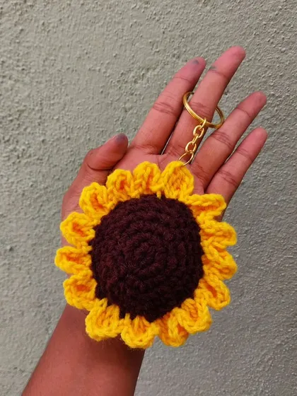 The crochet sunflower keychain, a little piece of sunshine you can carry with you.