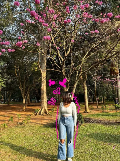 A beautiful pink trumpet tree, with some heart doodles to show my love for Bangalore's blooms.