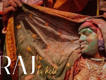 A vibrant collection of images from the Holi celebrations in Braj, specifically Nandgaon. This series captures the pure ecstasy of the festival, with portraits of devotees, men dressed as gopis, and crowds dancing in a cloud of colors.