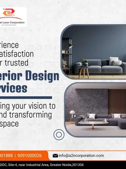 Two examples of our interior design services, highlighting a living room with a bold blue accent wall and another with a more neutral, textured palette. This demonstrates our versatility in creating spaces that match our clients' unique visions.