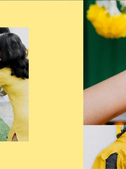 A collage showing the playful and traditional aspects of a Haldi ceremony. From applying turmeric paste to drenching the bride, these shots capture the fun-filled rituals of the day.