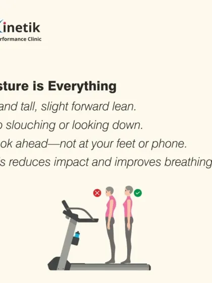 Posture is everything on a treadmill. I teach runners to stand tall with a slight forward lean and look ahead, not down at their feet. This reduces impact and improves breathing.
