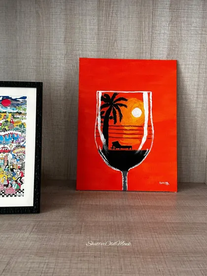 A finished painting from a solo date at our studio. The artist was thrilled with their creation, proving that anyone can paint.