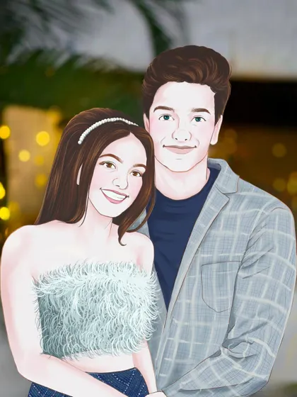 A sweet and modern couple portrait, perfect for a save-the-date or engagement announcement. The style is a bit more casual and fun, reflecting the couple's vibe.