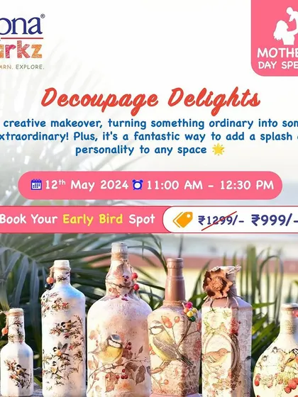 Turn old bottles into beautiful decor with the art of decoupage. Our workshops teach you how to apply delicate paper patterns to glass, creating stunning, personalized pieces. It's a fantastic introduction to sustainable art and a great way to give everyday items a new life.