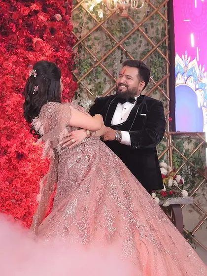 A romantic dip surrounded by fog, creating a fairytale moment. This couple's dance was the centerpiece of their sangeet, full of love and laughter.
