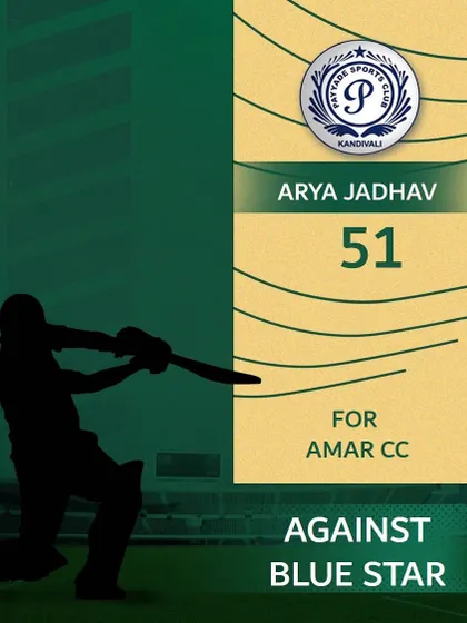 Aryan Jadhav scored 51 runs for Amar CC against Blue Star.