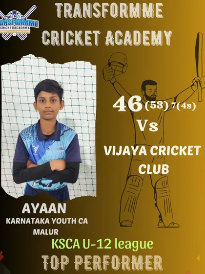 Ayaan's crucial knock in the KSCA U-12 league against Vijaya Cricket Club.
