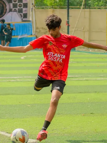A player taking a shot on goal during the U15 match against MBFC, which we won 1-0.