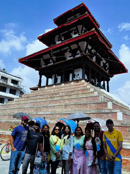 Our group explores the rich culture of Nepal with a visit to a historic temple in Kathmandu before starting our Annapurna trek.