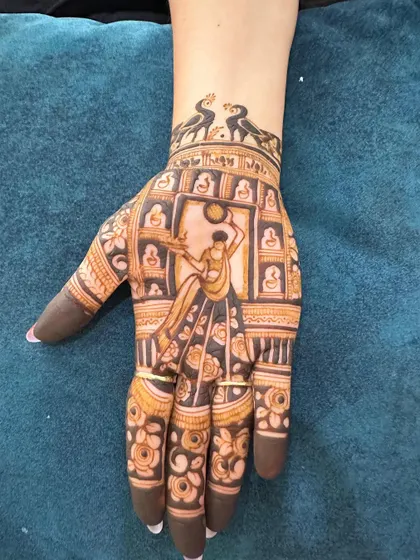 A classic Karwa Chauth figure in a modern, block-pattern style.