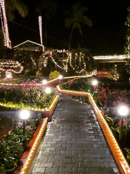 We illuminated the garden pathways for Ananya and Rakshith's engagement. A combination of path lights and string lights draped over bushes and trees created a warm and inviting journey for guests through the venue.