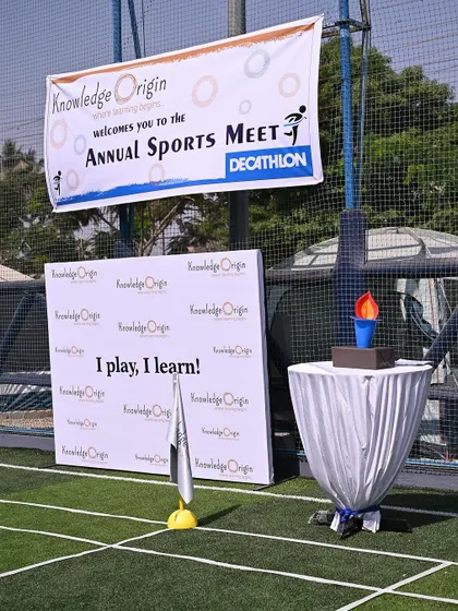 The setup for our Annual Sports Meet, with our "I play, I learn!" banner proudly displayed.