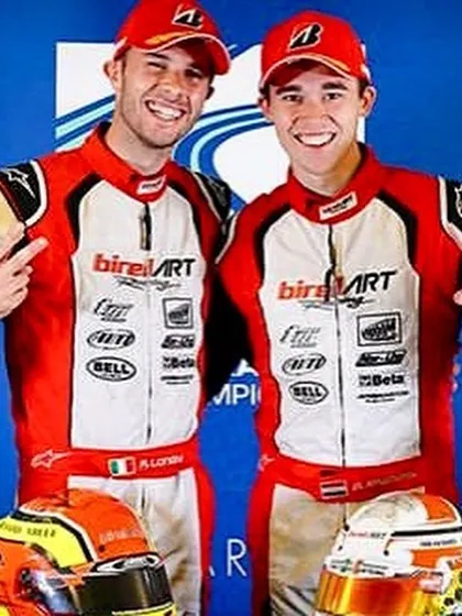 Our two champion drivers celebrating a dominant result. This image embodies the success and winning culture of the Birel ART racing team.