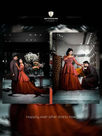 A collage showing the couple's reception look, from a full-length shot to a romantic gesture. Happily ever after starts now.
